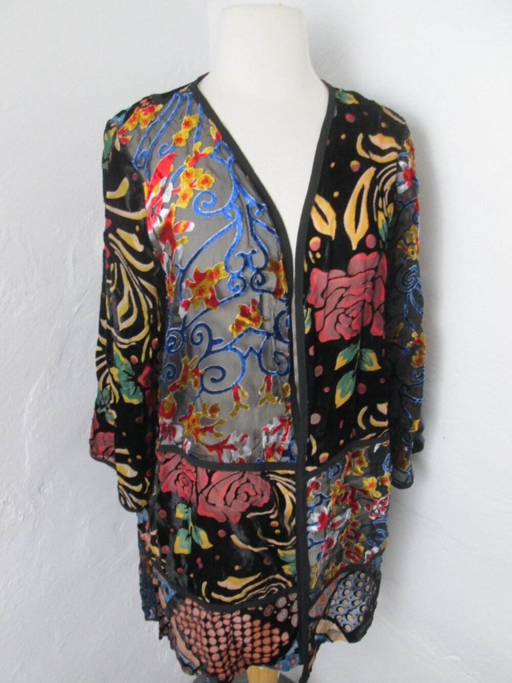 New Multiples Jacket Top Women's Size M Stained Glass Floral Open Front NWT